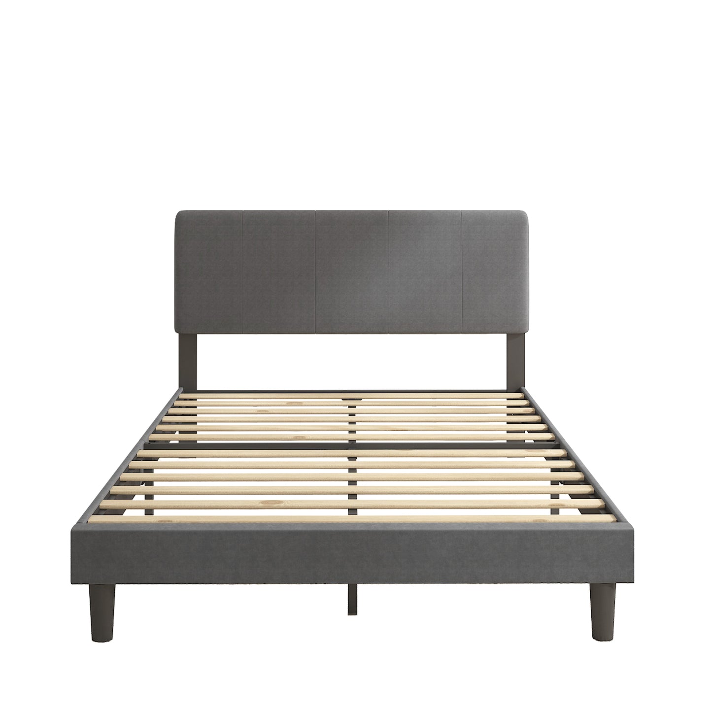 SYNGAR Full Bed Frame, New Upgrade Full Size Velvet Upholstered Platform Bed Frame with Tufted Headboard, Mattress Foundation Solid Wood Frame Platform Bed Frame, No Box Spring Needed, Grey
