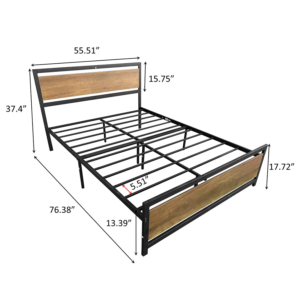 Iron Platform Bed Frame Full Size with Industrial Headboard and Footboard, Metal Full Bed Frame Mattress Foundation with Strong Slat Support, Black