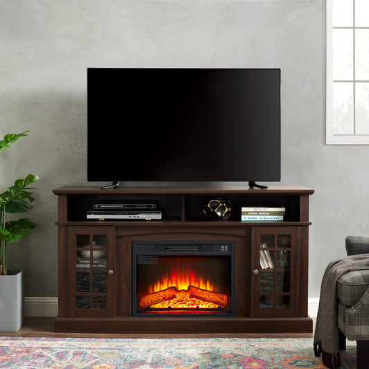 TV Stand with Fireplace, Modern TV Cabinet for TVs up to 65 inch, Electric Fireplace TV Stand with Storage, Entertainment Center Console Table, for Living Room Bedroom, Espresso, D3183