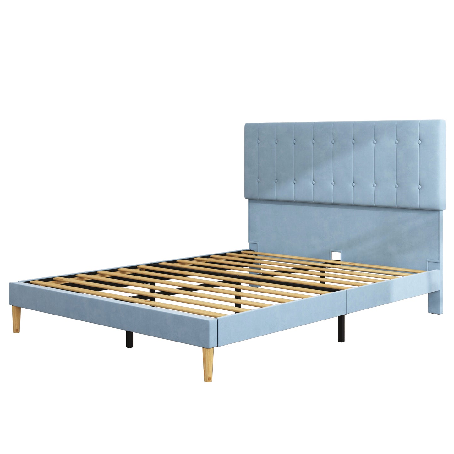 SYNGAR Upholstered Platform Bed Frame Queen Size with Button Tufted Headboard, New Upgrade Queen Bed Frame Mattress Foundation with Strong Slat Support, No Box Spring Needed, Blue