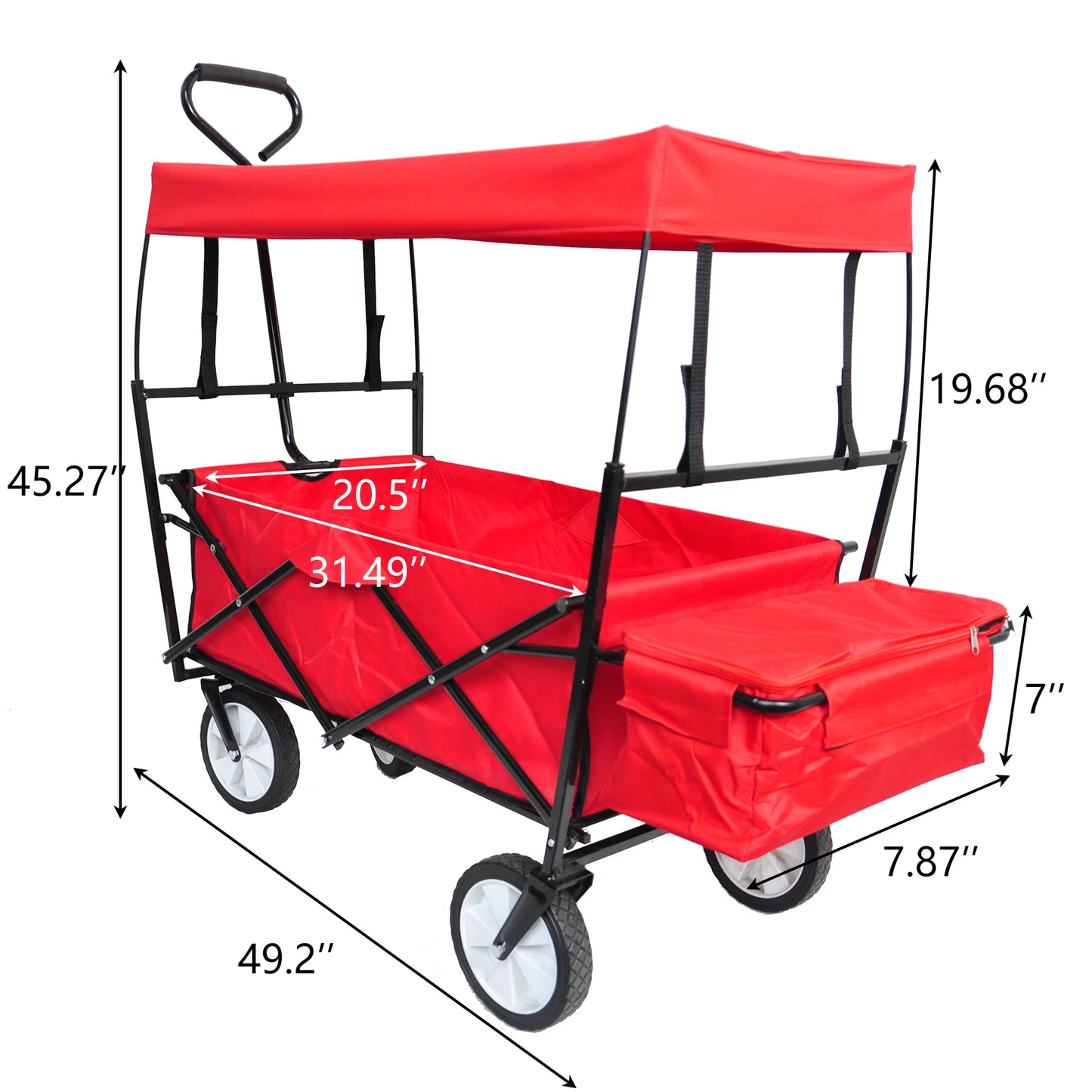 Utility Folding Wagon Cart with Canopy, Max 150 lbs, Heavy Duty Collapsible Trolley Cart with All-terrain Wheels, Outdoor Push & Pull Wagon Cart for Garden, Camping, Beach, C28