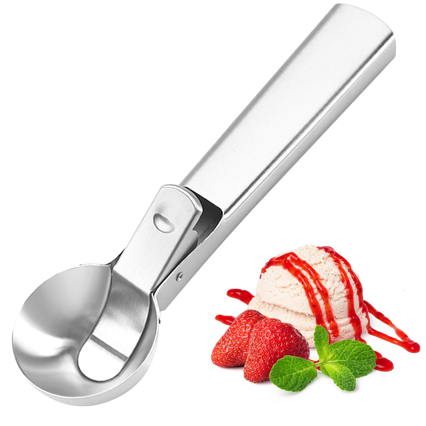 Stainless Steel Ice Cream Scooper, Cookie Dough Scoop with Trigger Spoon, Ice Cream Scoop, Silver
