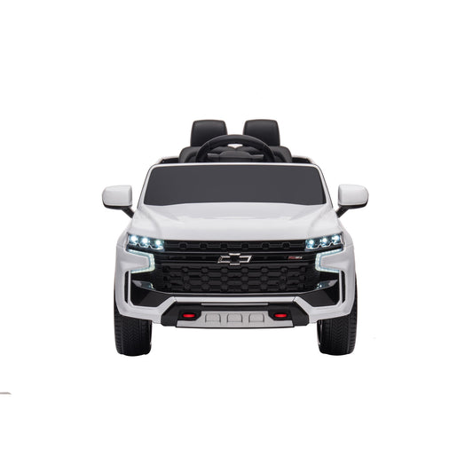 iRerts Licensed Chevrolet Tahoe 12V Battery Powered Car Toy for Girls Boys, Kids Ride on Car for 3 4 5 Yrs with Remote Control, LED Lights, MP3, Seat Belt, Electric Truck for Kids Birthday Gift, White
