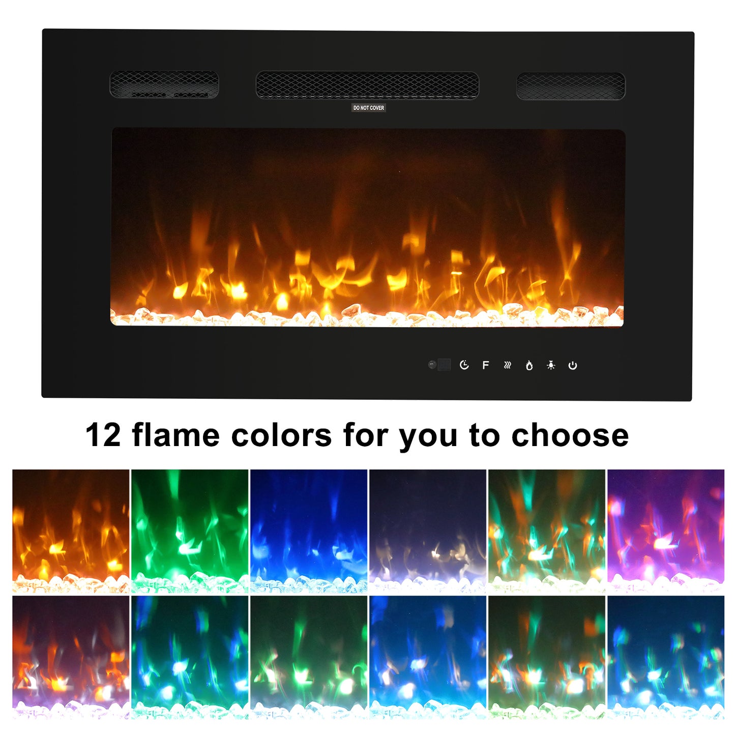 Wall Mounted Fireplace, 30 inch Electric Wall Fireplace, 10 Color Flame Settings, 750-1500 Watt Heater, Electric Fireplace w/ Console & Remote Control with Timer, Adjustable Flame Level, Black, C19