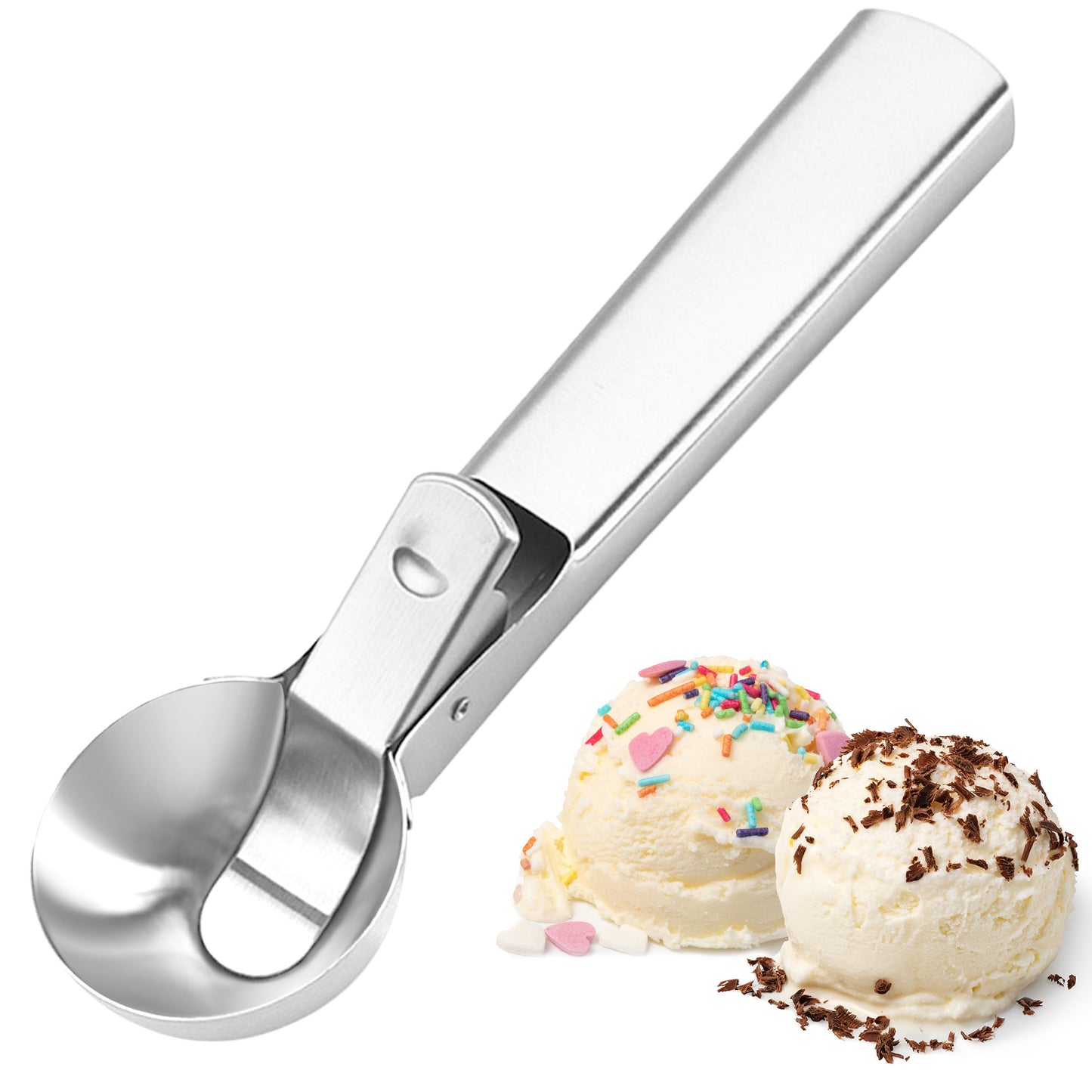 Stainless Steel Ice Cream Scooper, Cookie Dough Scoop with Trigger Spoon, Ice Cream Scoop, Silver