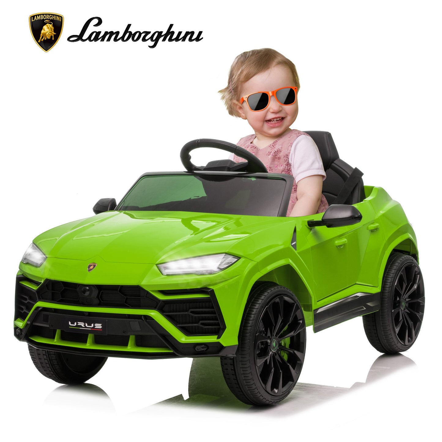 SYNGAR Battery Operated Car Toy for Kids, Licensed Lamborghini Ride on Cars with Remote Control, 3 Speeds, LED Lights, Player, Horn, Electric Vehicle Kids Party Gift, Green