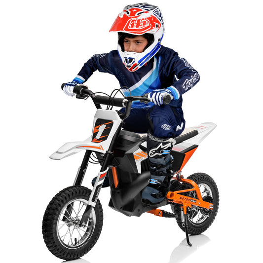 CASEMIOL 24V Electric Dirt Bike, 250W Electric Motorcycle-Up to 14 Miles Long-Range, Dual Suspension electric bike, Powered Ride On Car with Continuously Variable Speed System for Teens 13-15, White