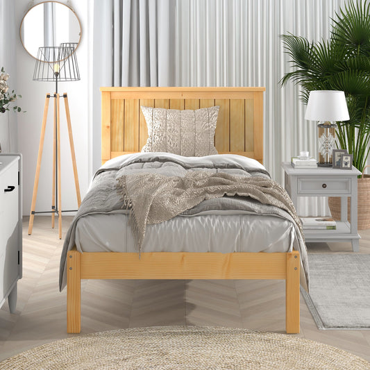 CASEMIOL Twin Size Wood Bed Frame with Headboard,No Box Spring Needed Platform Bed,Heavy Duty Wood Slat Support,Under-Bed Storage,Country Style,Natural