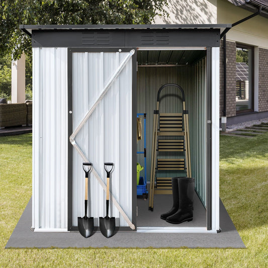 SYNGAR Outdoor Shed 5 x 3 ft, Patio Tool Storage Shed Galvanized Metal Storage Shed with Lockable Door Sloped Roof Lawn Backyard Garden, Waterproof & UV-proof, Gray