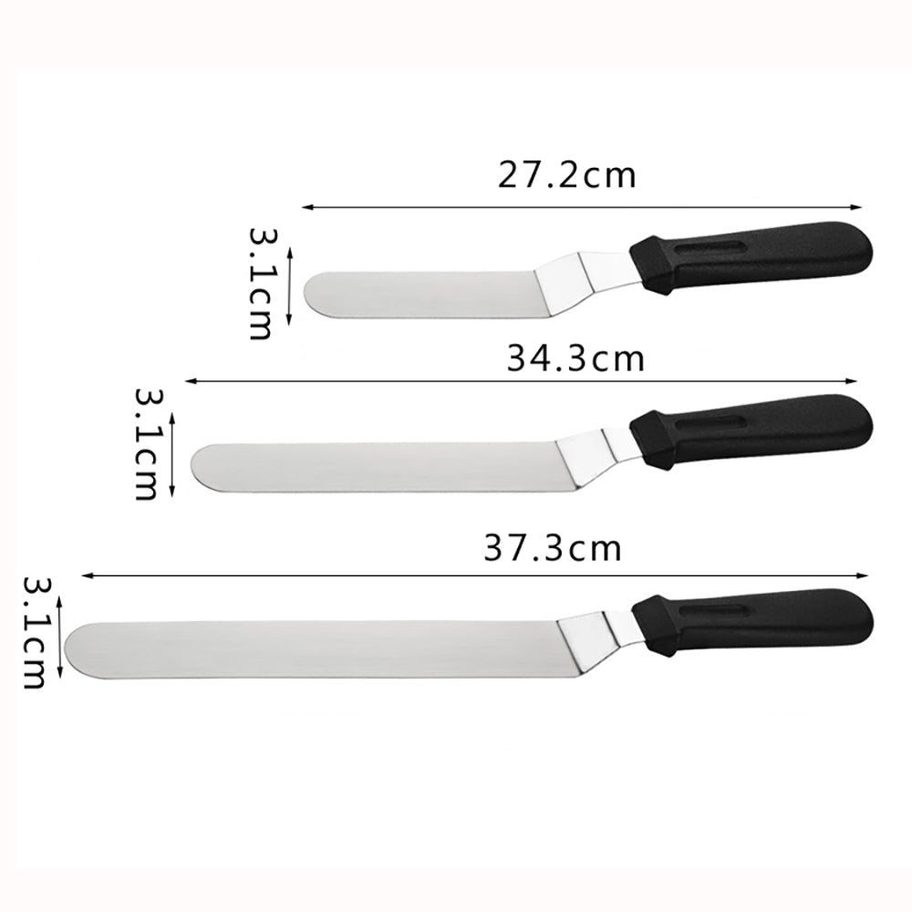 Angled Icing Spatula, Stainless Steel Offset Spatula, Cake Spatula Set of 3 Black 6, 8 10 inch Blade