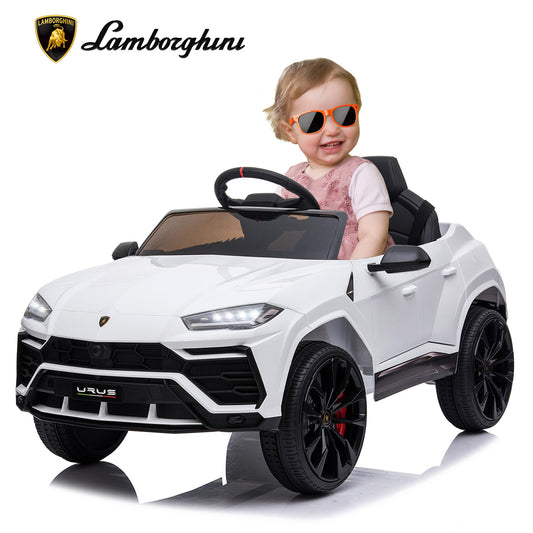 White Licensed Lamborghini 12 V Powered Ride on Cars with Remote Control, 3 Speeds, LED Lights, MP3 Player, Horn, Kids Electric Vehicles Ride on Toy for Boys Girls