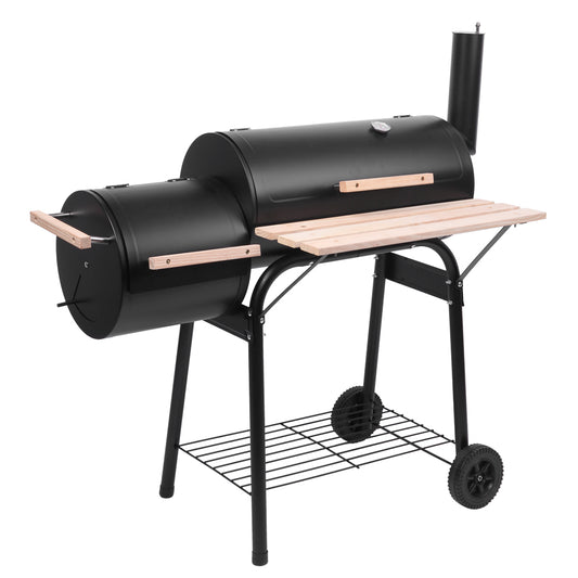 Charcoal Grill, Portable Barbecue Grill w/ Cover & Offset Smoker Combo, High Heat-Resistant BBQ Grill, Outdoor Lightweight Charcoal Grill, for Patio Backyard BBQ Camping Party Picnic, Black, D6452