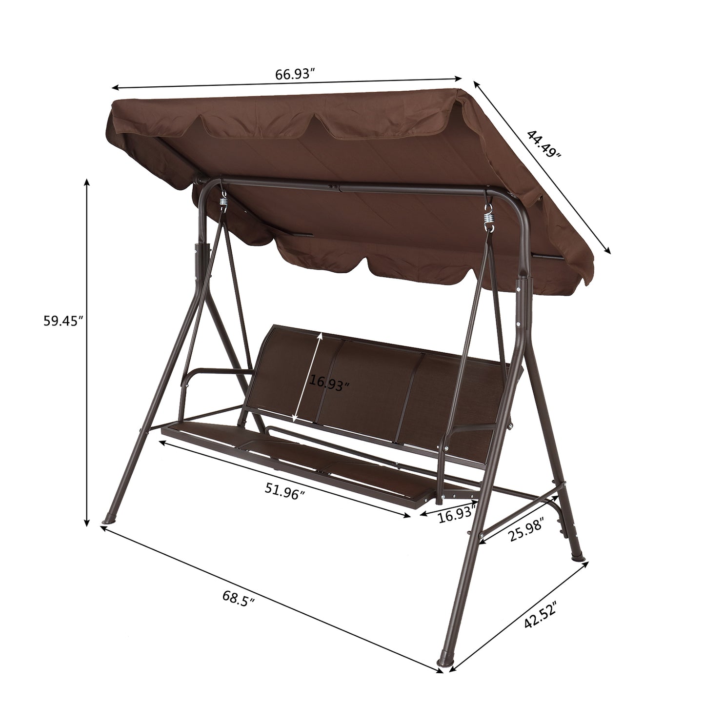 3 Person Outdoor Patio Swing Seat with Adjustable Canopy, All Weather Resistant Hammock Swing Chair W/ Removable Cushions, High Load-Bearing Sunshade Swing for Patio Garden Pool Balcony