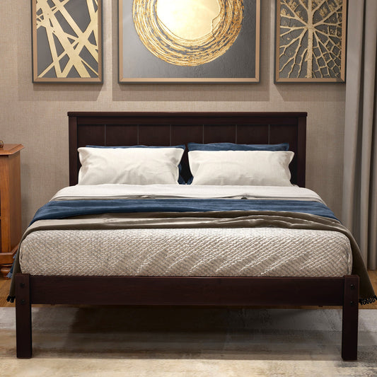 Twin Size Bed frame, Wooden Bed Frame with Headboard, Twin Bed Frame for Kids Adults, Twin Size Bed Frame for Bedroom, Espresso, LJ2454