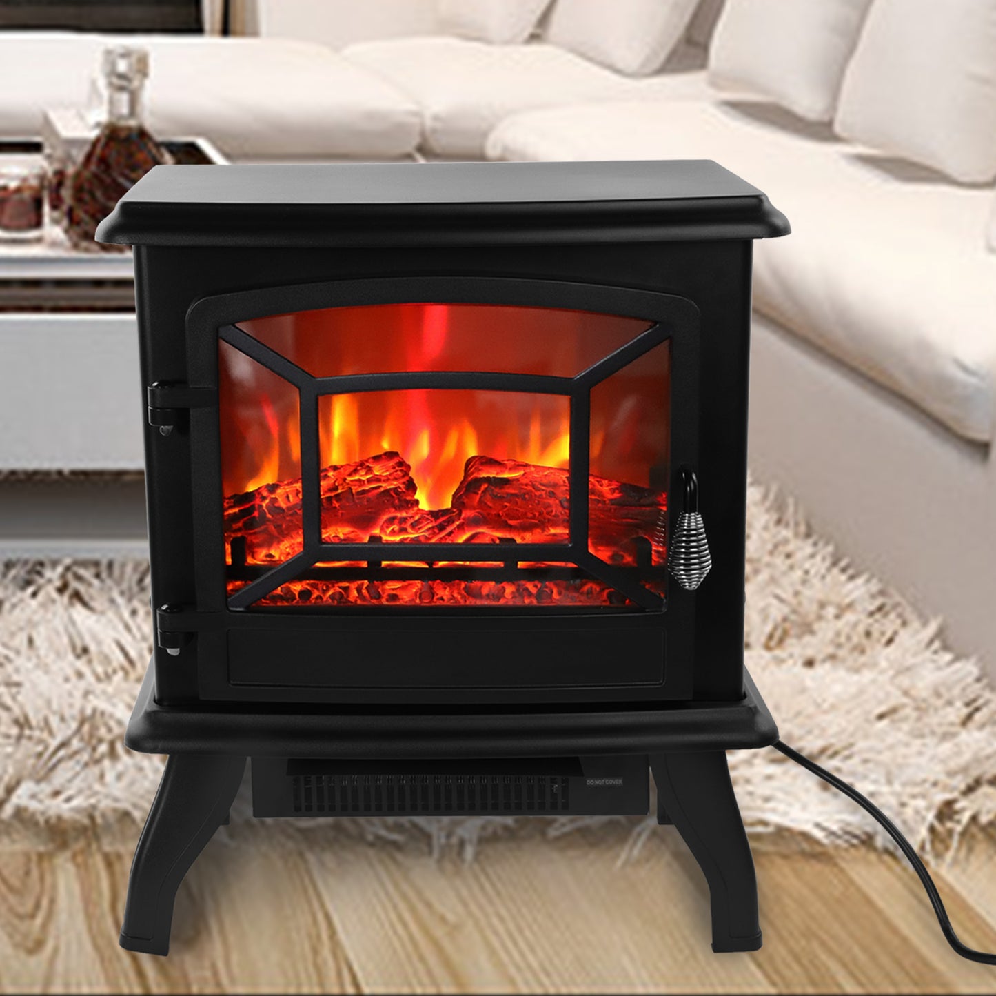 1400W Electric Fireplace Stove, SYNGAR 14 inch Freestanding Fireplace Heater with Realistic Flame, Electric Stove Heater, Adjustable Temper, Overheating Safety System, for Living Room, Bedroom, C11