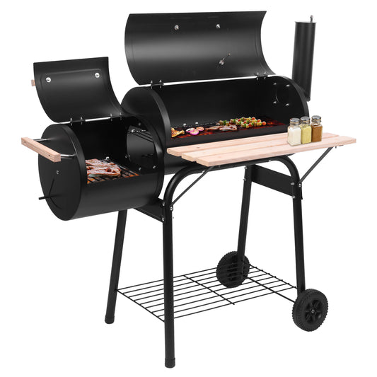 BBQ Charcoal Grill, 44.1-Inch Length Portable Barbecue Grill, Offset Smoker Barbecue Oven with Wheels & Thermometer for Outdoor Picnic Camping Patio Backyard, B026