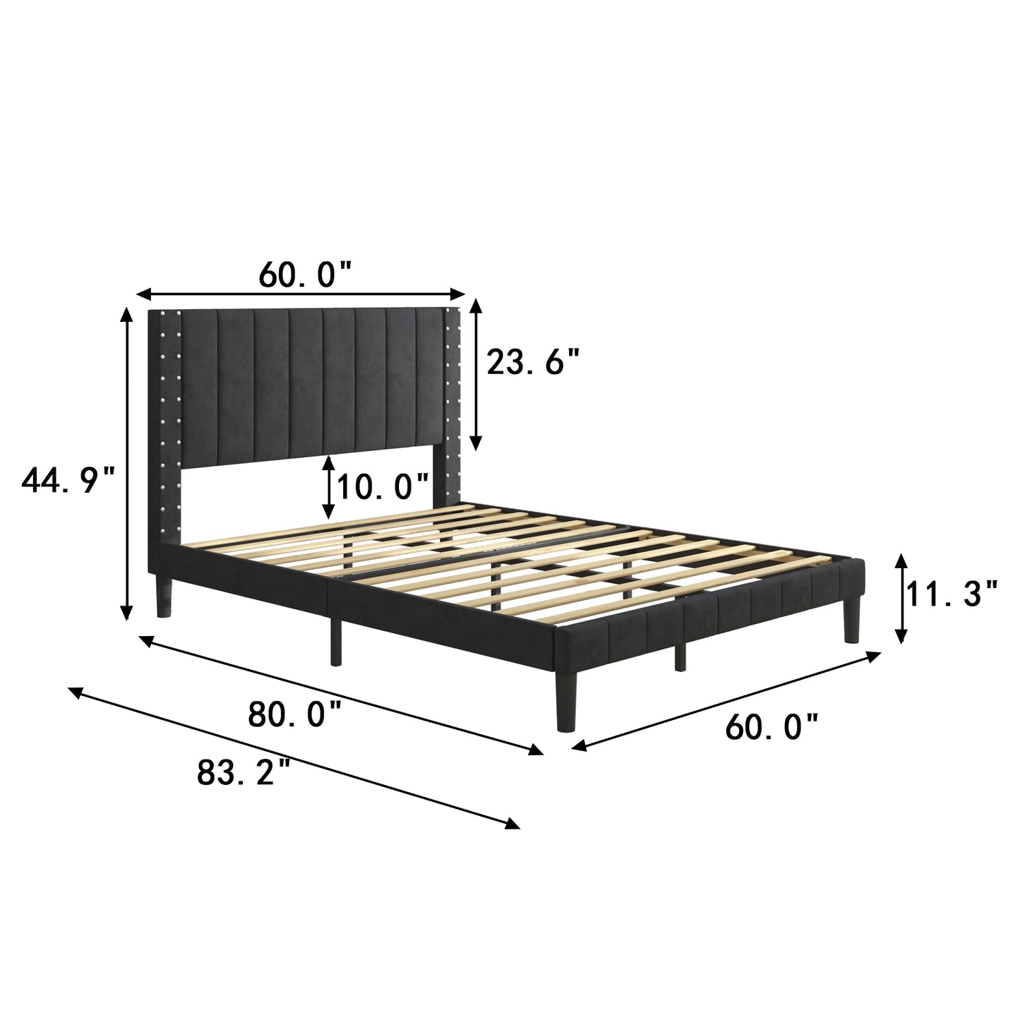 SYNGAR Queen Bed Frame, Modern Bed Frame with Square Tufted Upholstered Headboard, Wood Slat Support, Beige