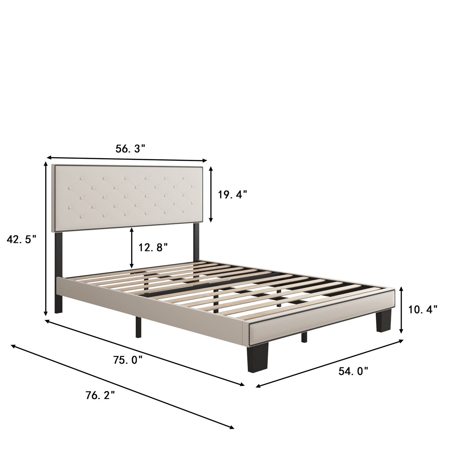 SYNGAR Upholstered Fabric Platform Bed Frame Full Size with Button Tufted and Height Adjustable Headboard, Metal Frame Mattress Foundation with Strong Wooden Slat Support