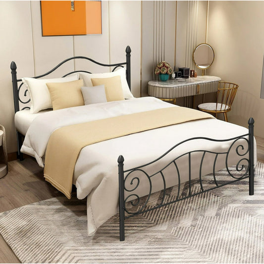 Queen Size Bed Frame with Headboard, Metal Queen Size Platform Bed frame with Steel Slats Support, Black