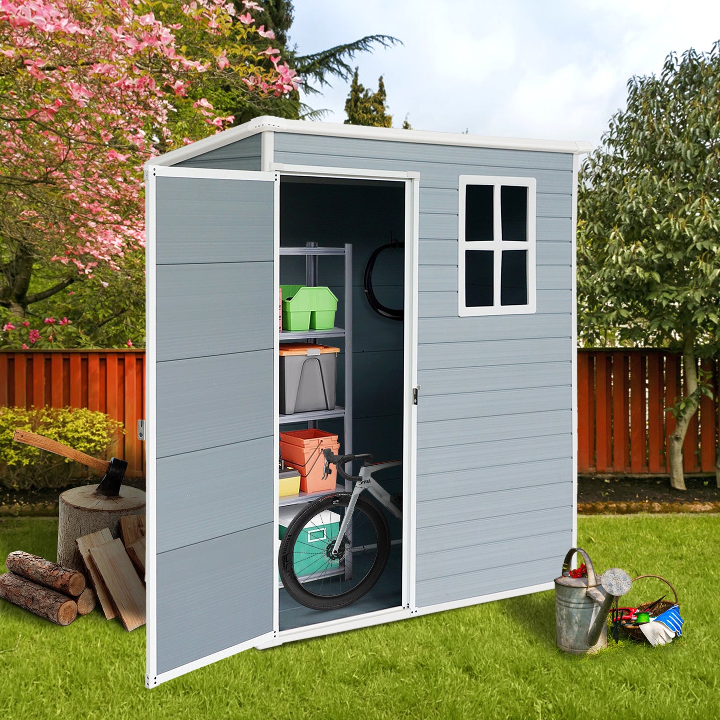 SYNGAR 6' x 4' Outdoor Storage Shed, Metal Garden Shed with Lockable Doors, Tools Storage Shed for Backyard, Patio, Lawn, D9094