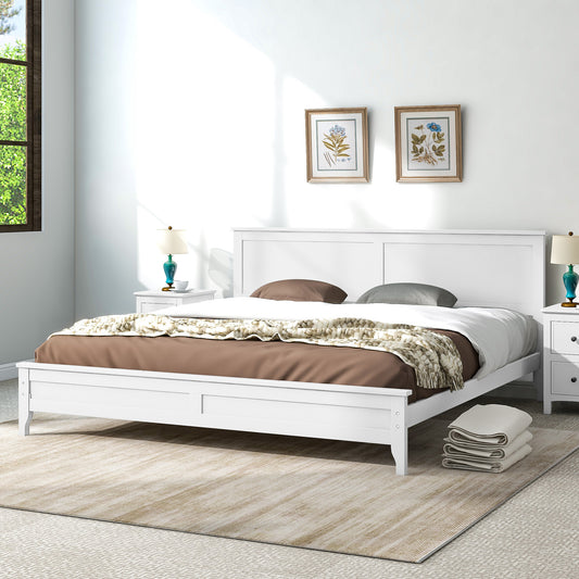 Syngar King Size Platform Bed with Headboard, Solid Wood Frame with Headboard, 800 Lbs. Weight Capacity, White, LJ2093