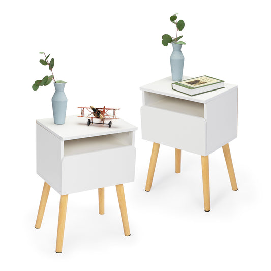 End Table Set of 2, Bed Side Table Nightstand with Drawers, Bedside Table for Bedroom, White