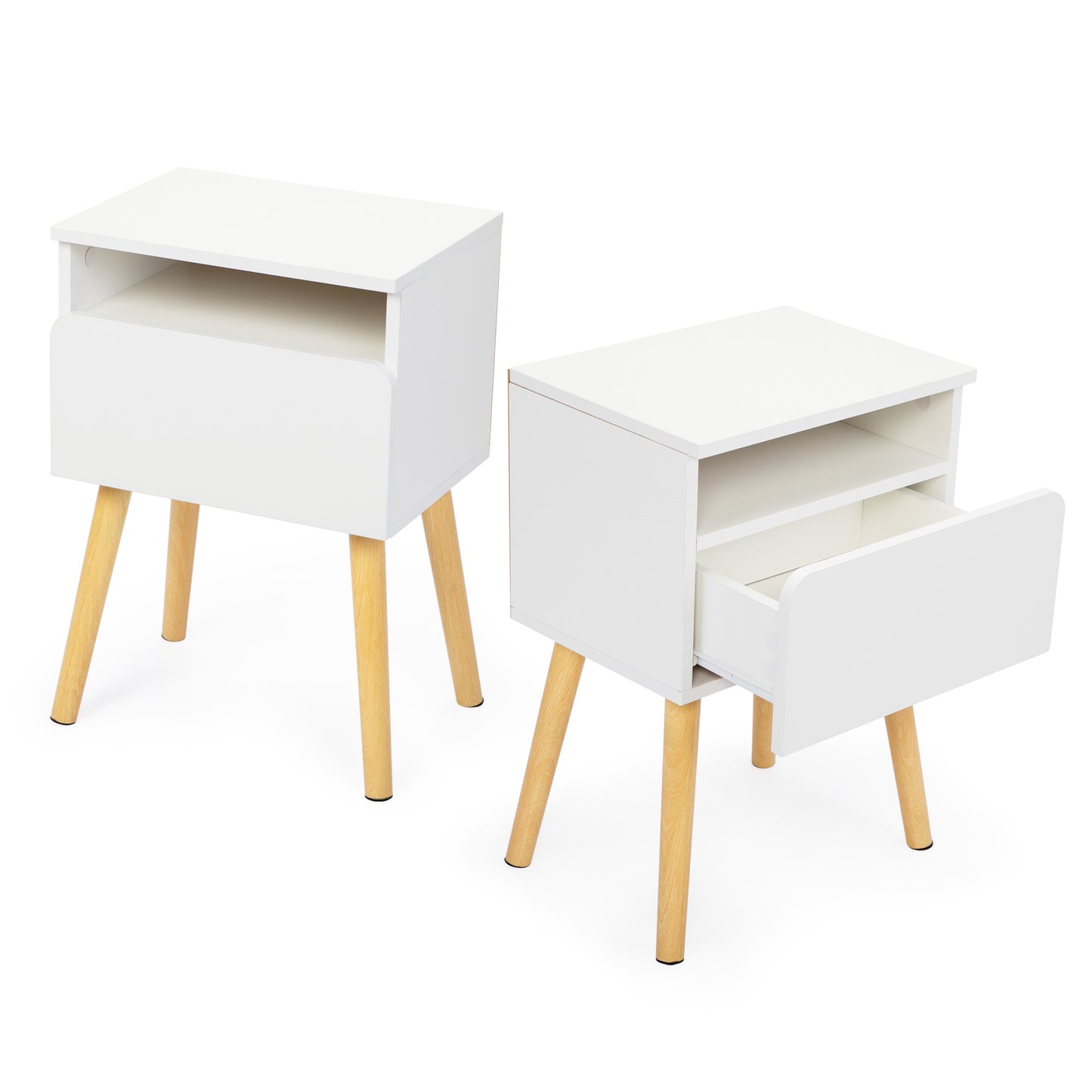 End Table Set of 2, Bed Side Table Nightstand with Drawers, Bedside Table for Bedroom, White