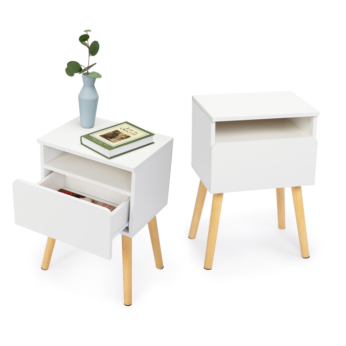 SYNGAR End Table Set of 2, Modern Bed Side Table Nightstand with Drawers, Bedside Table for Bedroom, White, LJ161