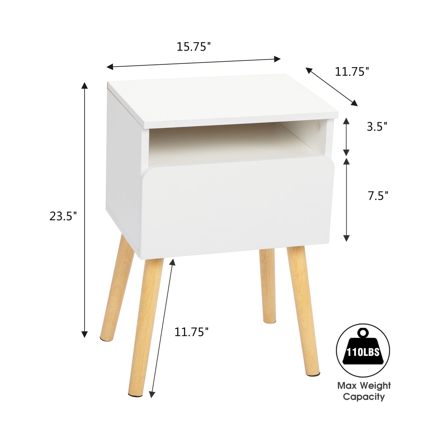 SYNGAR End Table Set of 2, Modern Bed Side Table Nightstand with Drawers, Bedside Table for Bedroom, White, LJ161