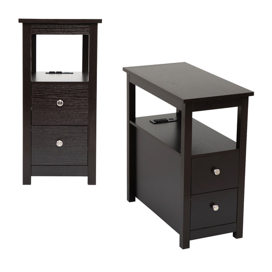 SYNGAR Side Table Set of 2 with Charging Station, End Table with USB Port and 2 Drawers for Bedroom Living Room, Coffee