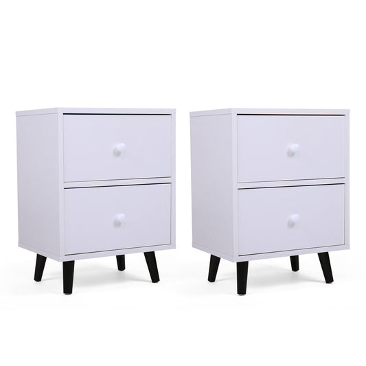 SYNGAR Nightstand Set of 2, White Nightstand Low Foot with and 2 Drawers, Side Tables End Table for Living Room Bedroom
