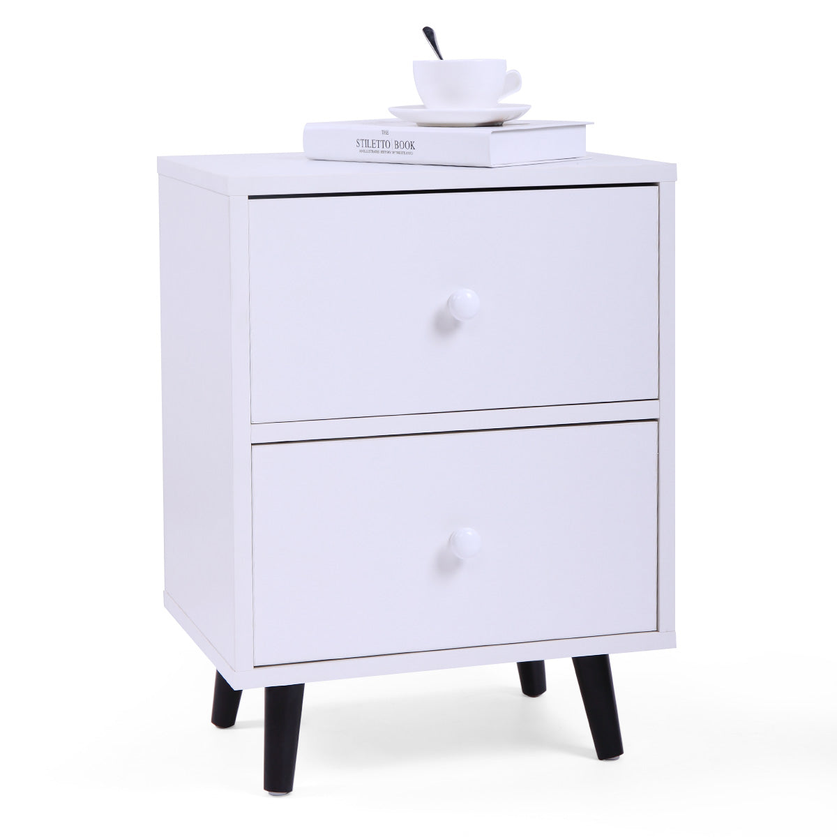 SYNGAR Nightstand Set of 2, White Nightstand Low Foot with and 2 Drawers, Side Tables End Table for Living Room Bedroom