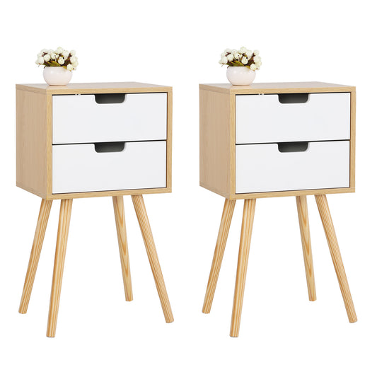 SYNGAR End Table Set of 2, Modern Small Bed Side Table Nightstand with 2 Drawers, Bedside Table for Bedroom, White, LJ173
