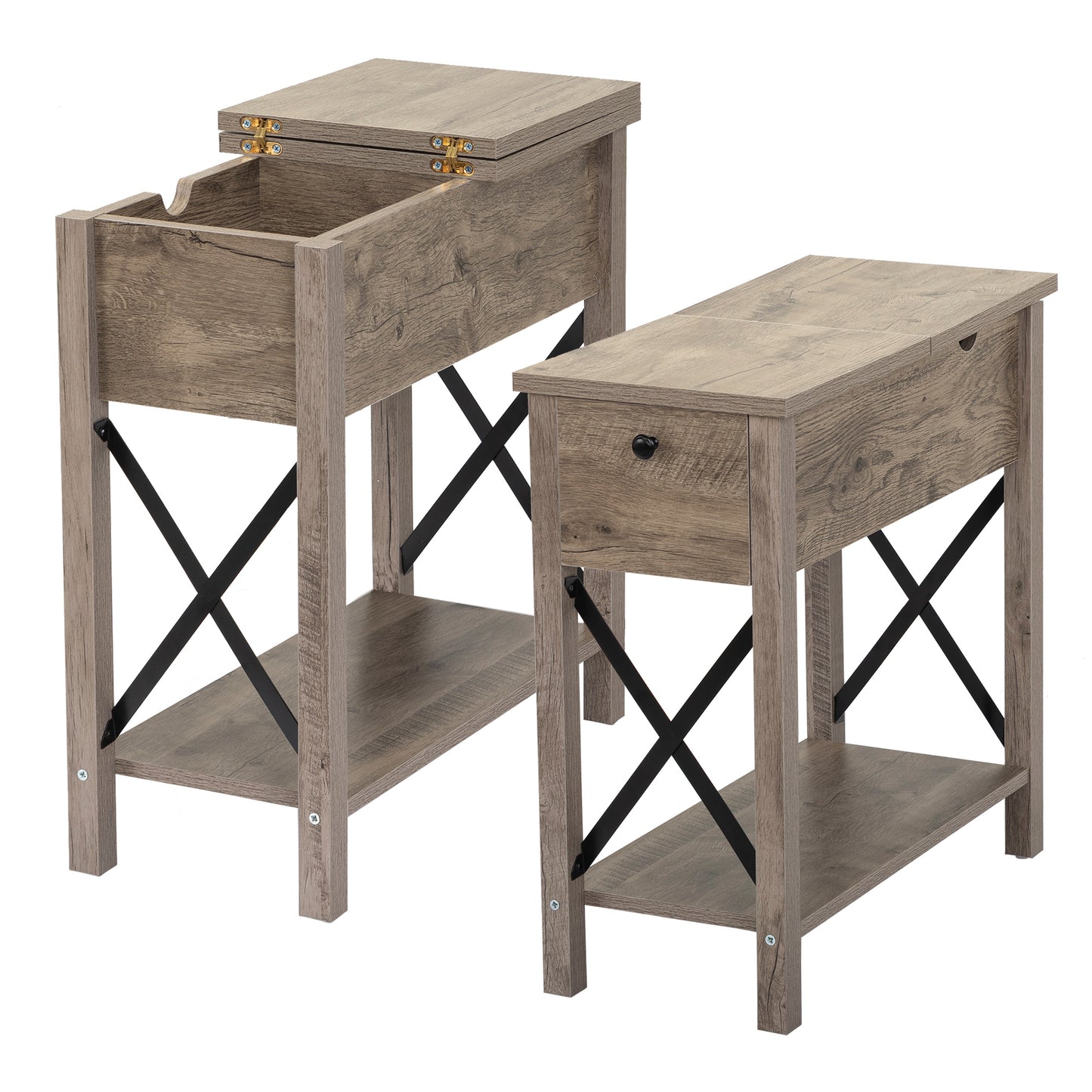 Side Table for Living Room, Nightstand Set of 2, Modern Side Cabinet with 2 Drawers, Open Shelf, Power Outlets and USB Ports, Wood End Table with Storage, Bedside Table for Bedroom, Espresso, D4683