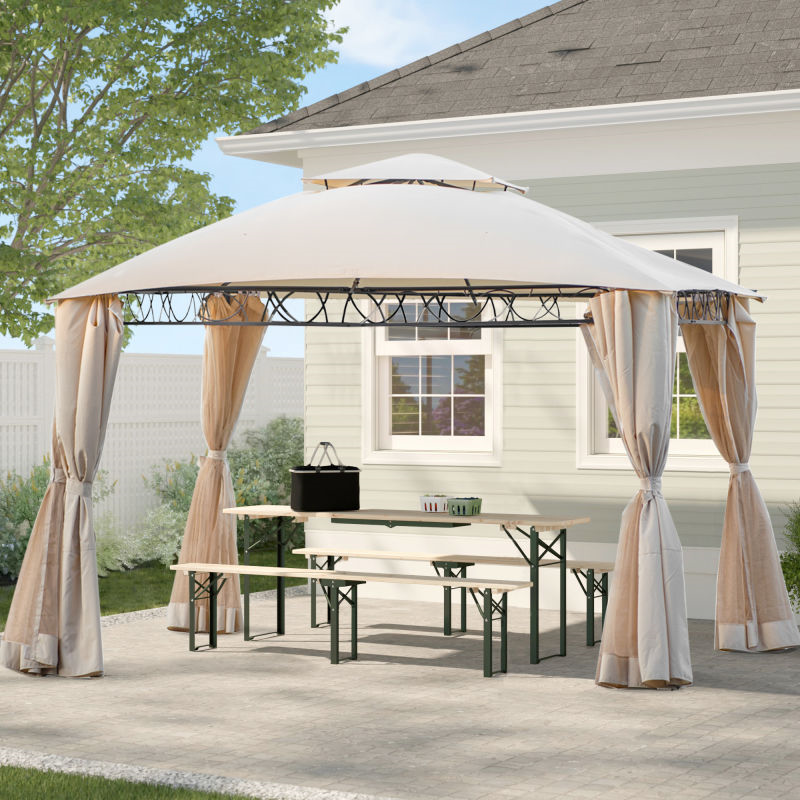 SYNGAR 10.5 x 10.5 ft Outdoor Gazebo, Patio Canopy for Shade and Rain with Mosquito Netting, Soft Top Relaxing Gazebo with Double Vented Roof, for Poolside, Lawn, Backyard, Deck, Garden, Beige, Y021