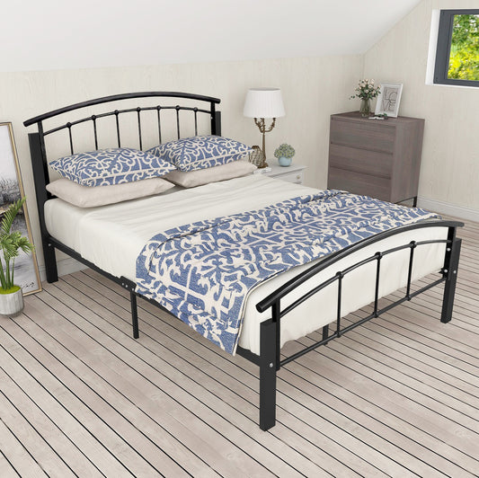 Full Bed Frame with Headboard, Metal Platform Bed Frame with Soft Headboard and 14 Slats Supported for Kids Teens Adults, Easy to Assemble, Black, LJ906
