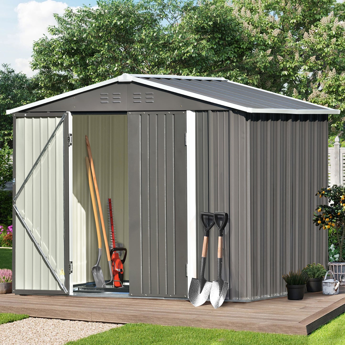 6' x 4' Outdoor Storage Shed, Metal Garden Shed with Lockable Doors, Tools Storage Shed for Backyard, Patio, Lawn, D9129