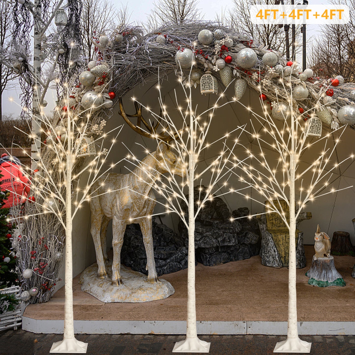 SYNGAR 4ft White Birch Tree Set of 3, with LED Lights, for Christmas Decoration, Warm White, D4012