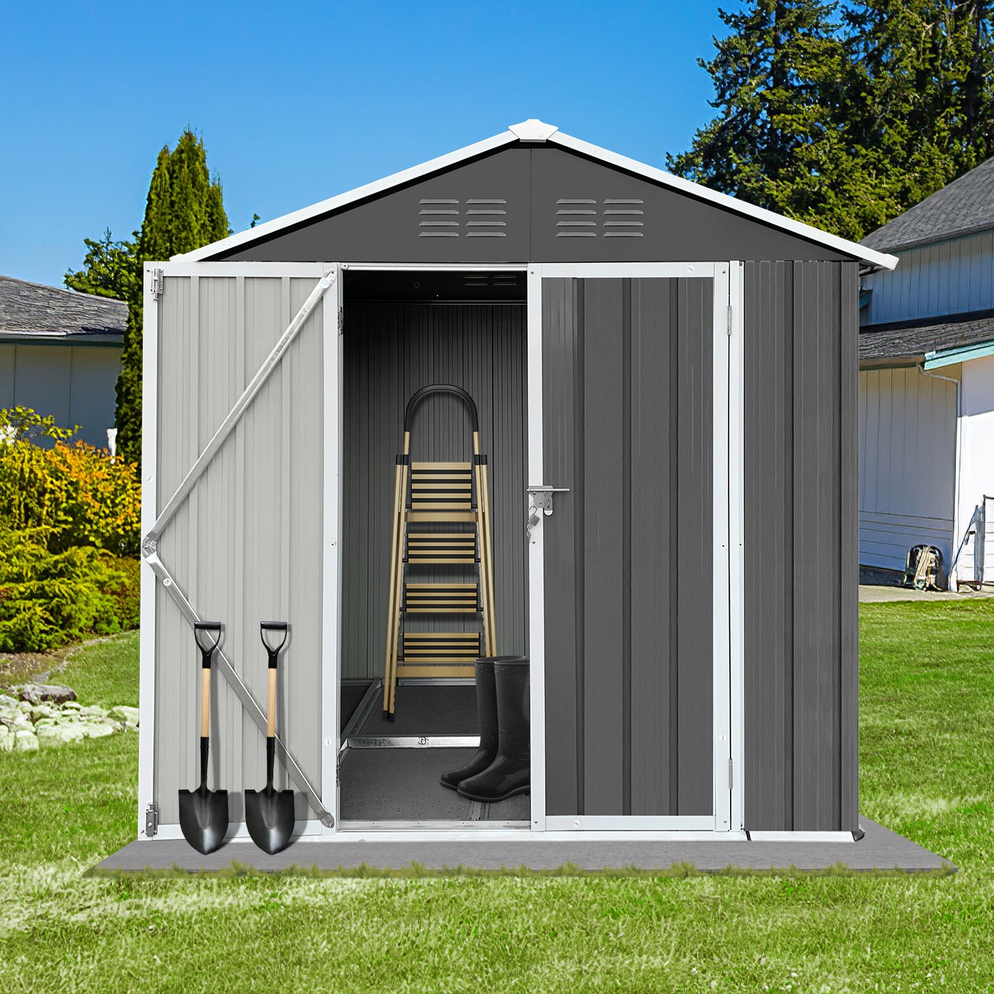 SYNGAR 6' x 4' Outdoor Storage Shed, Metal Garden Shed with Lockable Doors, Tools Storage Shed for Backyard, Patio, Lawn, D9094
