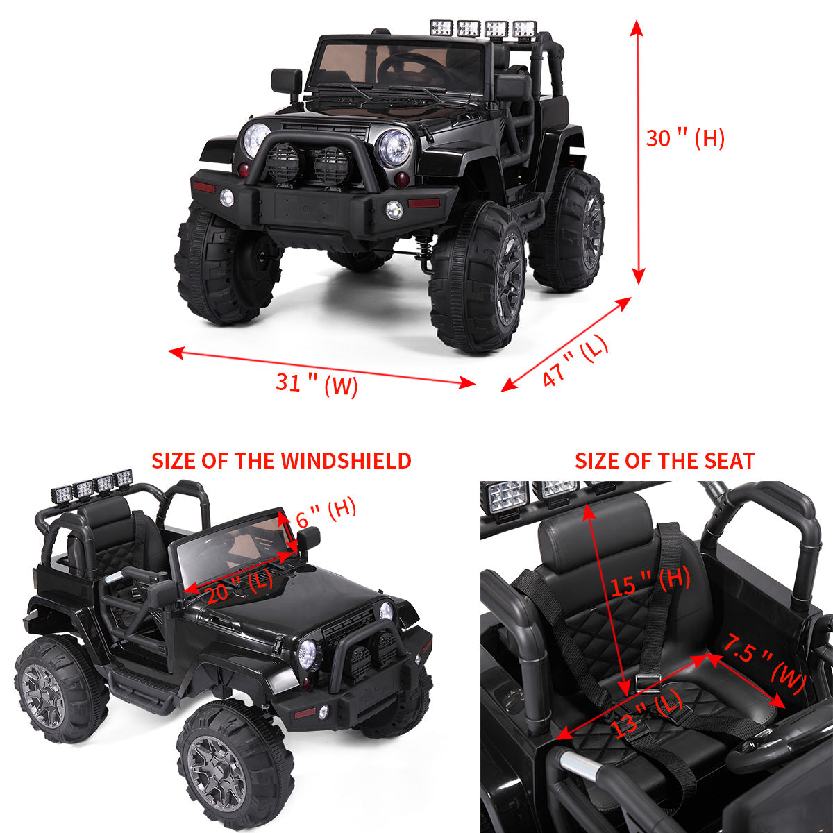 Ride on Cars with Remote Control, 12v Ride on Toys with LED Lights MP3 Player Car Toys, Battery Powered Riding Toys, Kids Party Gift, Black, LJ1146