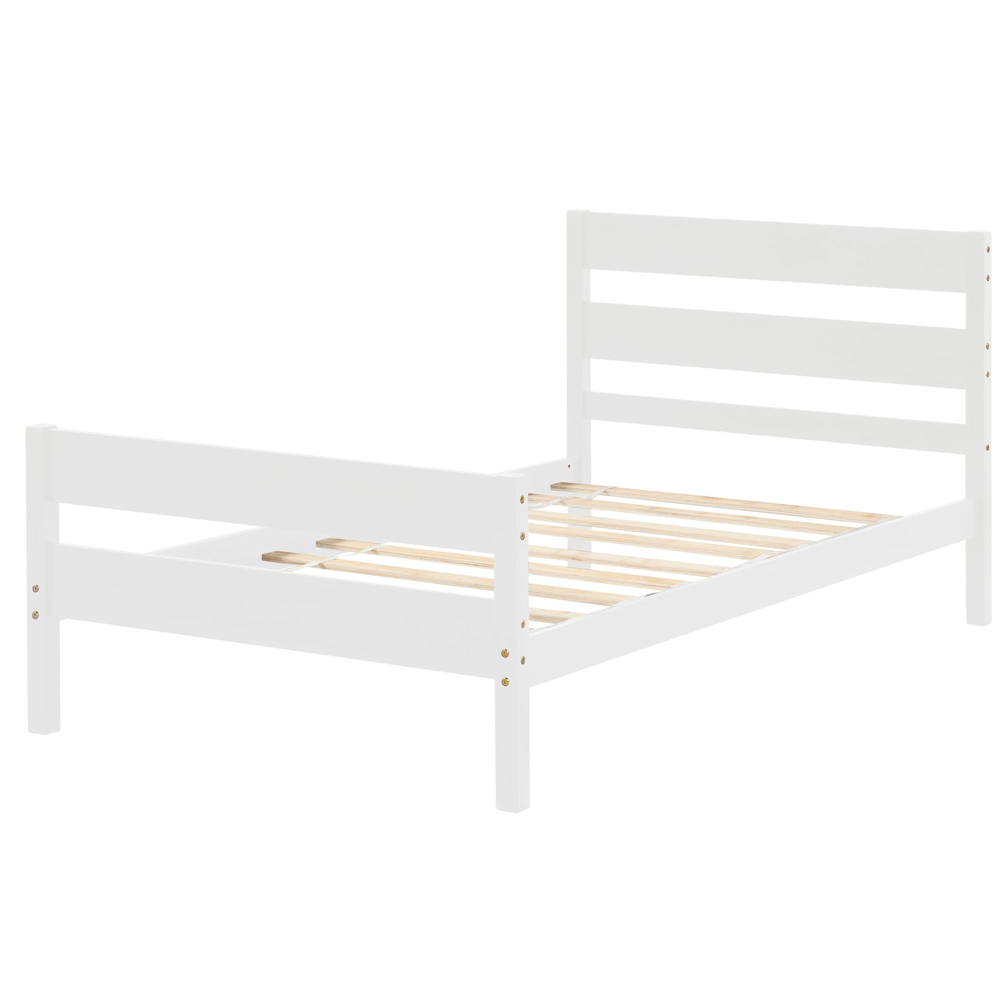 Wood Twin Platform Bed Frame with Headboard and Footboard for Kids Boys Girls Teens Adults, White, LJ798