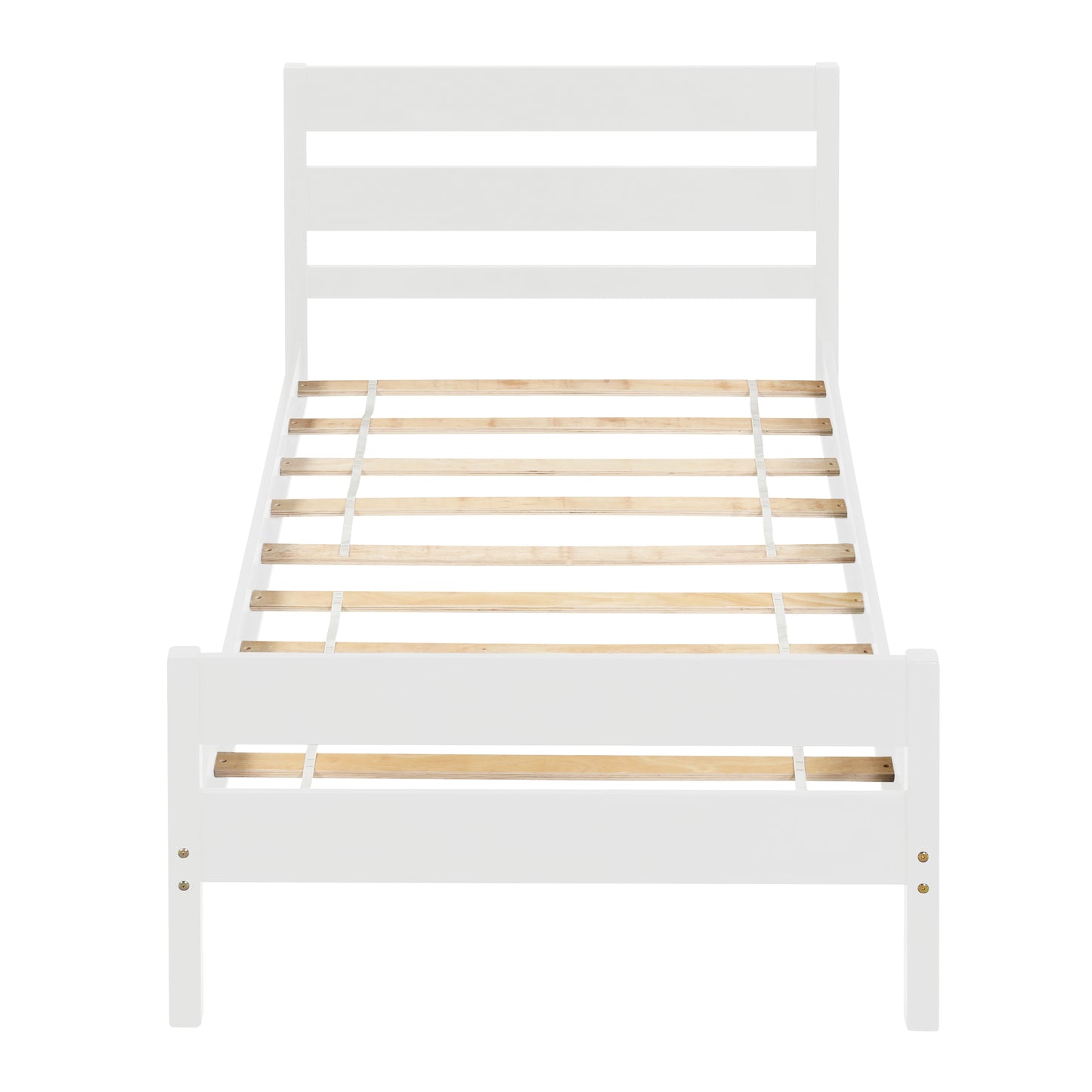SYNGAR White Wood Platform Bed Frame Twin Size with Headboard and Footboard, Underbed Storage, Strong Slat Support, No Box Spring Needed, Twin Bed Frame for Kids Teens Adults