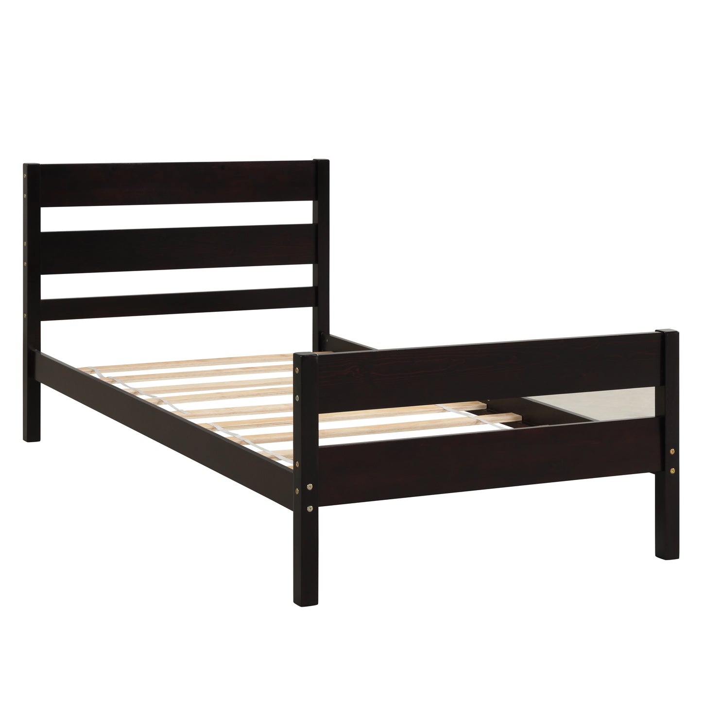 SYNGAR Twin Size Wood Platform Bed Frame with Headboard and Footboard, Underbed Storage, Mattress Foundation with Strong Wooden Slat Support, No Box Spring Needed, Espresso