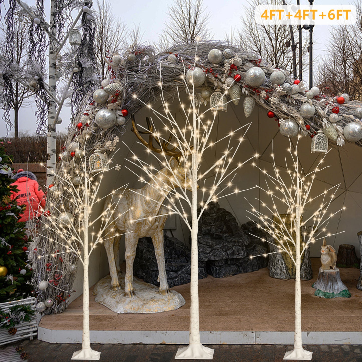 4ft/4ft/6ft White Birch Trees Set of 3, SYNGAR Christmas Trees with LED Lights, Lighted Birch Trees for Home Indoor Outdoor Festival Party Decoration, Christmas Decoration Trees, Warm White, D4010